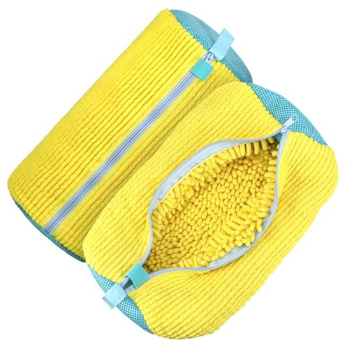 Kssvzz 2PCS Bolsa para Lavar Zapatillas en Lavadora, Reutilizable Bolsa Lavadora Zapatillas con Cremallera, Bolsa Lavar Zapatillas Lavadora 360° Limpieza Completa para Lavadora y Secadora (Amarillo)