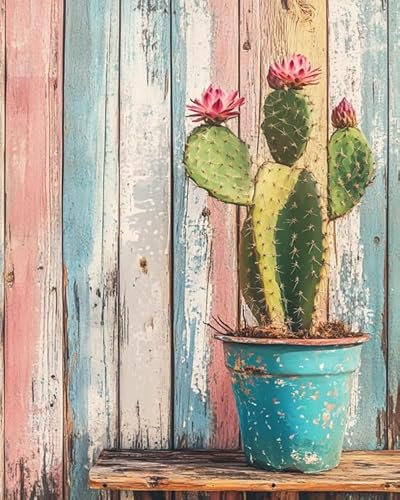 Malen-nach-Zahlen-Set zum Selbermachen für Erwachsene,Kaktus-Topfpflanze,Malen nach Zahlen auf Leinwand zum Selbermachen,Aquarell-Ölgemälde,Acrylgemälde,Kunst und Handwerk,40x50 cm,mit Rahmen