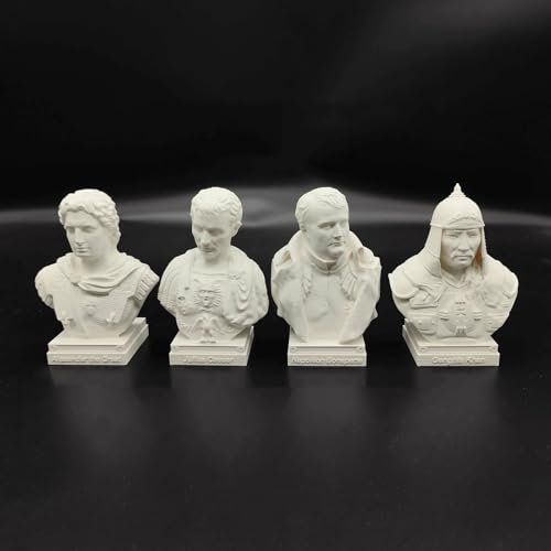 Caesar Statue Alexander-Büste Statue 3D-Druck Napoleon-Figur Dschingis Khan Skulptur für Wohnzimmer Zuhause Regal Dekor Sammlungsfigur (4 Stück)