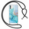 Xylota Funda con Cuerda para iPhone 11 6,1, Carcasa Transparente Aesthetic Dibujos Marmol Case con Correa Colgante Ajustable Collar Cordon Cuello, Ultrafina Silicona TPU + PC Antichoque Cover, 01
