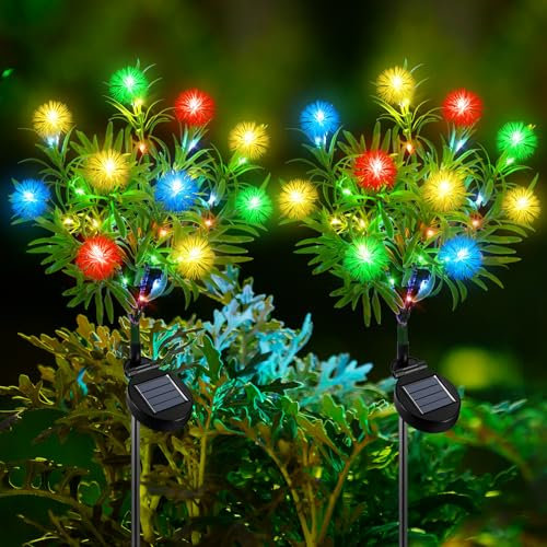 Qoosea 2 Stück Solar Gartenleuchten im Freien wasserdichte Weiße Kugelleuchten mit 2 Beleuchtungsmodi Christmas Lights Dekorative Gartenweg-Rasen-Hof-Leuchten Solar Weiße Kugel Leuchten