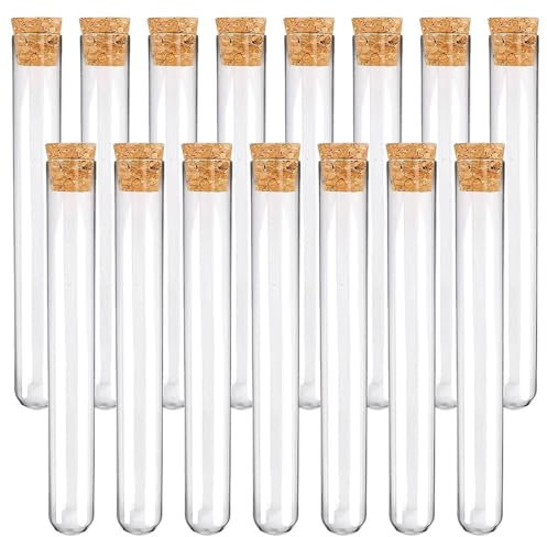 JIADEXIN 15 Stück Transparent Reagenzgläser - Reagenzglas mit Korken Reagenzgläser Kunststoff Reagenzglas Vase für DIY, Labor, Heim und Partydekoration, 16x150mm(16ml)