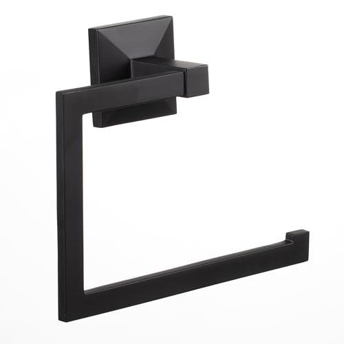 TATAY Porte Serviette Salle de Bain sans Perçage ou avec Vis | Kit Adhésif Glue&Fix Inclus (Jusqu’à 5 kg) et Vis | Acier Inoxydable | Design Moderne | 20 x 6,5 x 16 cm - Modèle Iconik - Noir
