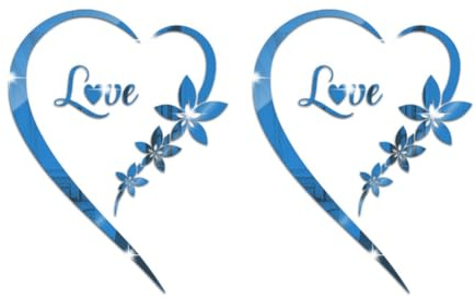 Bosiyrggrl 2pcs Love Acrylic Mirror Stickers Heart-Shaped Bedroom Living Room TV Background Wall Home Decoration Blue