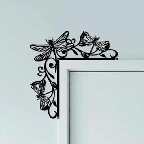 CUTHOLLOW Libelle Türrahmen Deko Metall Wanddeko | 30x15cm Türrahmen Schild, Tür Deko, Wanddeko Tür, Hängende Fensterdeko, Metall Dekoschild für Zuhause & Büro