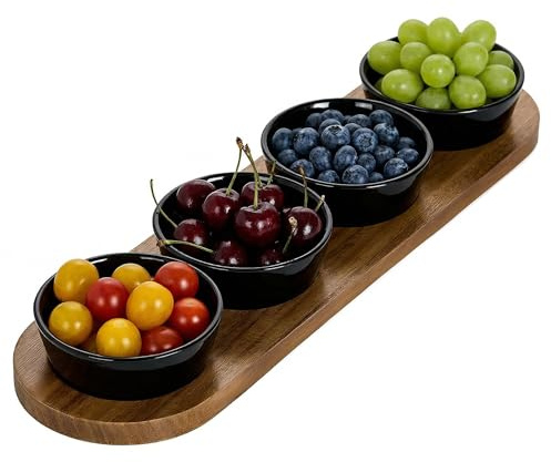 keramwerk 6oz Black Ceramic Chips and Dip Serving Platter for Olive Cracker Tray,Small 4Inch Bowls Cranberry Sauce Relish Dish for Appetizer,Side Dishes,Cheese Ball,Dipping,Dessert,Salsa,Tapas