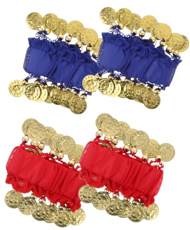 AKOOSY 2 Paare Glockenarmbänder für Bauchtanz Rote und Königsblaue Tanzarmbänder mit Glöckchen Indische Tanzkostüm Armbänder Handgelenkschmuck für Ballett und Theater