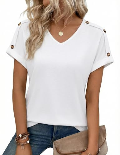 Totatuit Womens Short Sleeve Top V Neck Relaxed Fit Basic Tunic