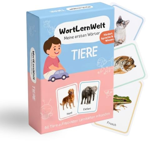 WortLernWelt Lernkarten Kinder Tiere – Besonders dick & robust – Naturgetreue Bildkarten zur Sprachförderung – Kleinkinder & Baby ab 18 Monate – Montessori Lernspielzeug 1 2 3 Jahre