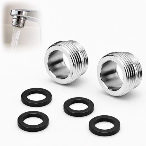 GUGUGO Faucet Adapter 2 Pack, M22 Male to M24 Male Tap Aerator Connector | Chrome-plated brass with sealing washers for kitchen sinks, bathroom fittings, shower hoses, dishwashers and garden watering