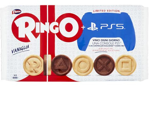 Pavesi Ringo Biscotti Farciti con Crema al Gusto Vaniglia, 6 x 55g