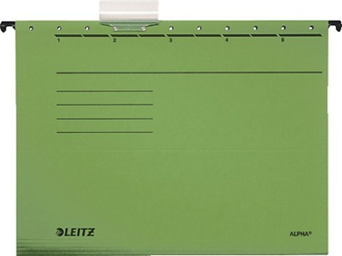 5 PG Leitz 1985-30-55 ALPHA® Hängemappen aus 230 g/qm Colorspankarton, Packung mit 5 Stück Farbe grün
