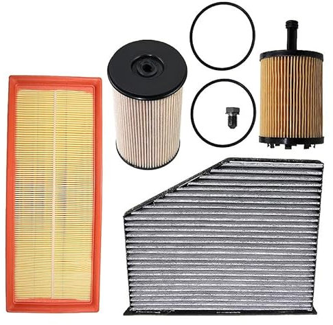 Inspektionspaket SET B 1x Luftfilter 1x Innenraumfilter (Pollenfilter) mit Aktivkohle 1x Ölfilter 1x Kraftstofffilter 1x Ölablass-Schraube 1x Dichtring für Ölablass-Schraube