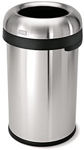 simplehuman CW1469 80L Bullet Open Office Business Commercial Bin, Large Capacity, Extra-Wide Opening, Dent-Resistant, Lift-Off Lid, Side Handles, Non-Skid Base, Brushed Heavy-Gauge Stainless Steel