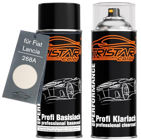 TRISTARcolor Bomboletta di Vernice per auto per Fiat 268A Bianco Gelato +1K | per Fiat / Lancia, Gelato Weiss, Kit vernice di base + trasparente, bombolette spray 400ml