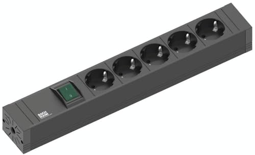 BACHMANN - Connect -Line - 5fach Steckdosenleiste. Mehrfachsteckdosenleiste mit Schalter schwarz mit 5X Schutzkontakt Steckdose und Schalter. Kabellänge 2,0m H05VV -F 3G 1,5 mm²