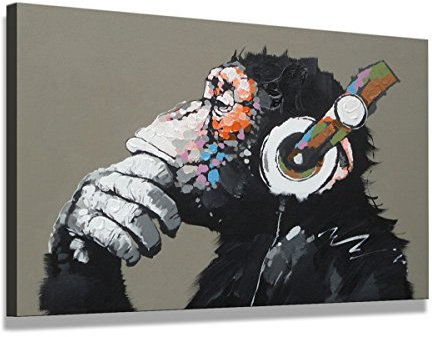Visario 80 x 60 cm Bild auf Leinwand Affe mit Kopfhörer bunt 4002-VKF deutsche Marke und Lager - fertig gerahmt, exklusive Markenware
