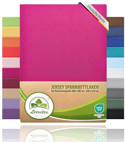 leevitex® Boxspringbett & Wasserbett Spannbettlaken | 100% Baumwolle | Markenqualität | Ökotex | 200 x 220 cm + 40 Steg - Pink
