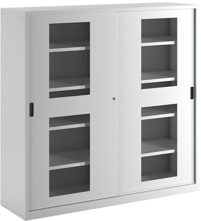 Lista | Schiebetürenschrank mit Sichtfenstertüren | 8 Fachböden | lichtgrau