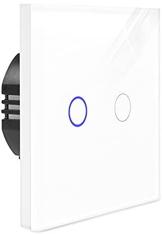 Navaris 2-fach Touch Lichtschalter Wandschalter - mit Montagematerial Glas Panel und Status-LED - Licht Schalter innen außen - Einbauschalter Weiß
