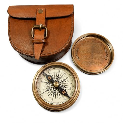 Bussola di navigazione in ottone astrolabile con poesia vintage Robert Frost da collezione con decorazione antica