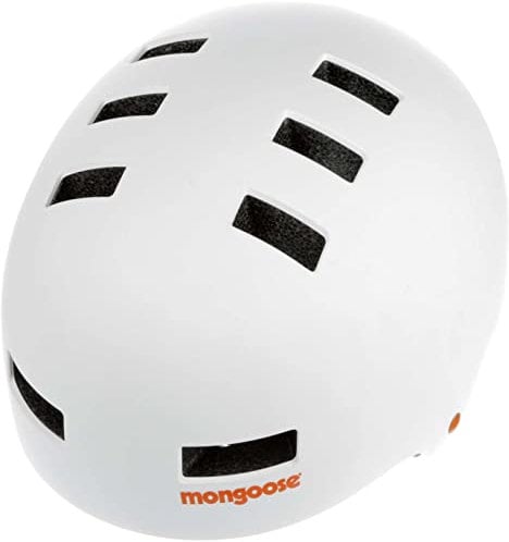 Mongoose Urban Youth/Adult Hardshell Helmet for Scooter, BMX, Cycling and Skateboarding, Mens and Womens, Kids 8+ Years Old, White/Orange, Large/60-62cm