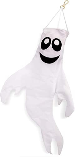 SAVITA 1Pc 43inch Halloween Ghost Windsock Flag Pendant Breeze Spook Outdoor Hanging Decoration Party Supply with Swivel Clip for Home Yard Patio Lawn Garden