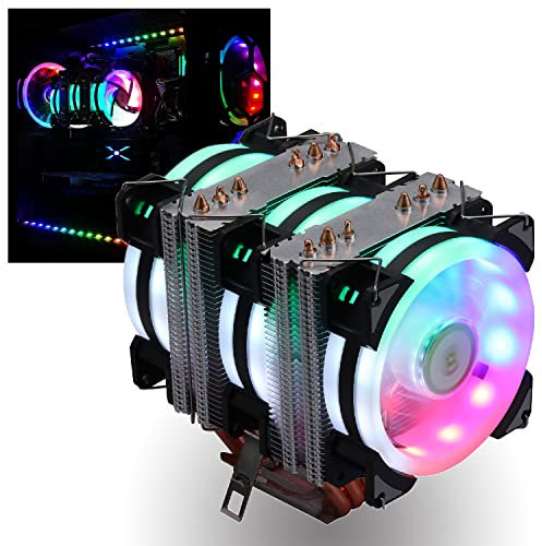 DS leddess 6-Heat Pipes 90MM PC CPU Cooler, Fin Air Cooler Case PWM Fans Radiator for Intl LGA 1366 1155 1156 2011 1200 and AM4 (3Pack RGB Fans, C Series)