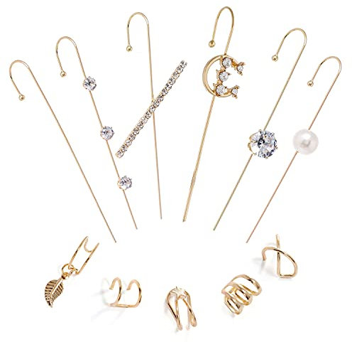 Ear Wrap Crawler Hook Earrings Cartilage For Women Girls Edgy Unique Climber Piercing Ear Set Simple Pearl Cubic Zirconia Cuff Earrings Jewelry