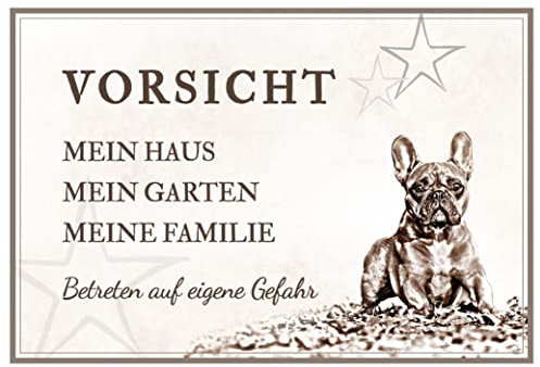 ZAUBERBILD Hundeschild Warnung | Französische Bulldogge 'Mein Haus' | Warnschild Vorsicht Hund | 25x17cm Alu