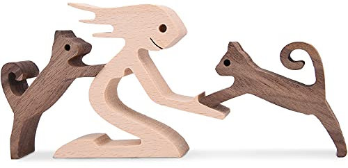 Frau und Katze Statue Holzfigur Handarbeit Kitty Ornament Home Decor Akzente
