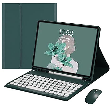 YEEHi Keyboard Case Mouse for iPad Mini7 A17 Pro/iPad Mini 6th Generation Case with Cute Round Key Bluetooth Detachable Color Keyboard Cover with Pencil Holder (DarkGreen)