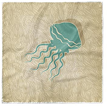 ABAKUHAUS Qualle Kopftuch, Strand-Sommer-Ozean, Haarwickel, 89 cm x 89 cm, Sand Brown Seafoam