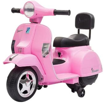 Moto Elettrica per Bambini Piaggio Mini Vespa Small PX 6V - Mp3 - USB - Suoni - Luci Led (Rosa)