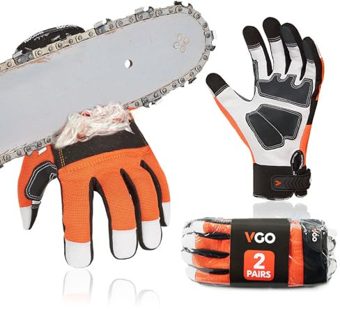 Vgo 2 Paare EN381-7, Klass 1, 20 m/s, Kettensägeschutzhandschuhe, Schnittschutz, hohe Anti-Schneidenferigkeit, aus Ziegenleder und PVC (GA8912)
