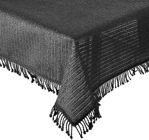 Gartentischdecke Tischdecke Weichschaummaterial mit Fransen rutschfest wetterfest 7 Farben und Größen Schwarz 130x220 cm eckig
