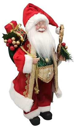 LORENZON GIFT Ellegift Weihnachtsmann mit Geschenkesack, Weihnachtsdekoration, Dekoration für den Innen- oder Außenbereich, aus Polyresin und Stoff, Höhe 46 cm