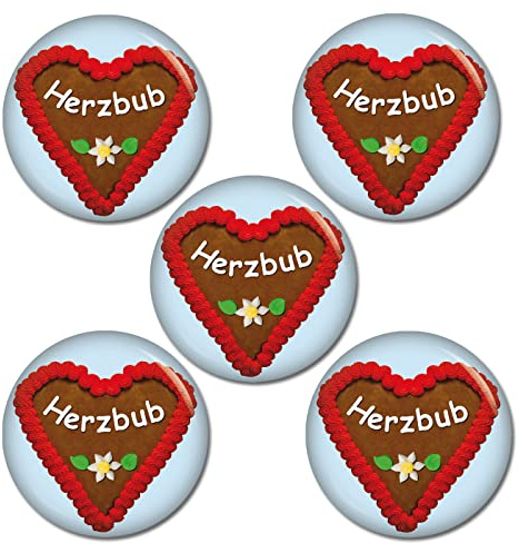 3|5|10 oder EINZELN Button Lebkuchenherz Herzbub 37 mm Button Ansteckbutton Pin Oktoberfest Wiesn Volksfest Anstecker für Kleidung oder Tasche