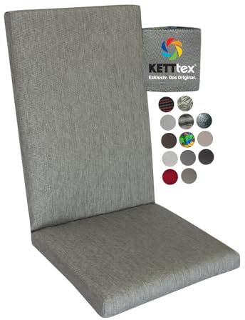 KETTtex Comfort Auflage Hochlehner Silbergrau I Gartenstuhl Polster 120x50x4cm I KTH2 Sitzauflage weich & robust I Wetter- & formbeständige Stuhlauflage I pflegeleichtes Sitzkissen I Dessin 8643