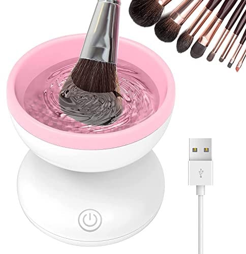 2023 Newest Design Electric Makeup Brush Cleaner, Wash Makeup Brush Cleaner Machine Fit for All Size Brushes Automatic Spinner Machine, Makeup Brush Beauty Blender Cleaner (Pink)