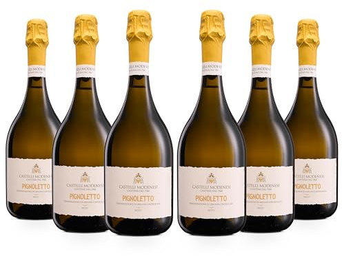 Cantina Castelli Modenesi Pignoletto DOC frizzante, Vino bianco dal Gusto Morbido e Profumo Fresco e Fruttato, 11% Vol., Confezione da 6 bottiglie da 750 ml