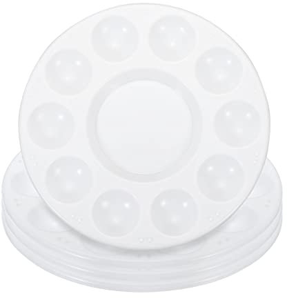 PATIKIL Paint Tray Palette, Washable Paint Palette Round Plastic 10 Well Paint Tray for Watercolor Painting Supplies Art Class Craft DIY Project, White 4PCS