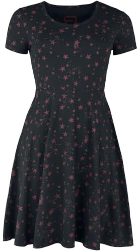 RED by EMP Damen schwarzes kurzes Kleid mit Sternchen-Print