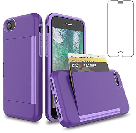 Asuwish Phone Case for iPhone 6plus 6splus 7plus 8plus i 6/6s/7/8 Plus with Screen Protector Cover and Card Holder Stand Hybrid Cell iPhone6splus i Phone7s 7s 7+ 8s 8+ Phones8 6+ i6 6s+ Women Purple