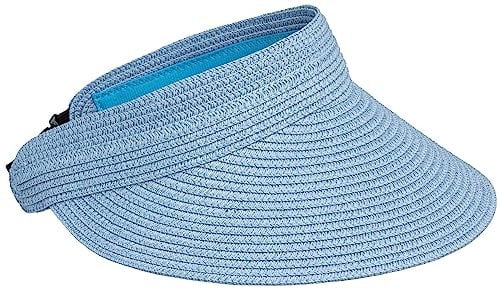 Caspar HT027 verstellbare leichte Damen Sommer Schirmmütze Sonnenvisor aus Toyo Stroh, Farbe:hellblau, Größe:One Size