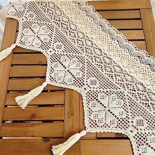 Lsimeru Kurz Scheibengardinen Häkelspitze Creme Glücksklee Vintage Boho Bistrogardine Häkelgardinen Häkelvorhang Kurzgardinen Kurzstores Gardinen Küche Schlafzimmer Wohnzimmer,120x32cm