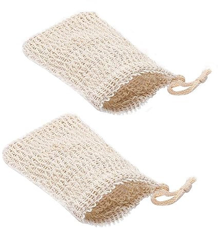 2 Pièces Naturel Lin Savon Filets Coton Maille Savon Sac Pour Douche Faire Mousse (Blanc Cassé)
