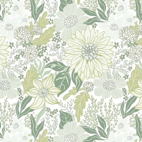Yomshi Papier peint autocollant en plastique motif feuilles et fleurs vertes - 41 cm x 3 m - Revêtement mural décoratif pour comptoir, tiroir, étagère