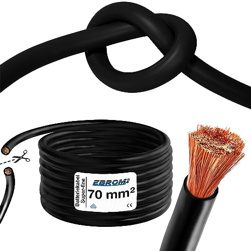 EBROM Batteriekabel 70 mm² schwarz feines Kupfer höchst flexibel extrem biegsam, weich PVC, Vollkupfer feinstdrähtig OFC 99,9% Meterware in einer Länge 70mm2 70 mm2 für Wechselrichter, Laderegler uvm.