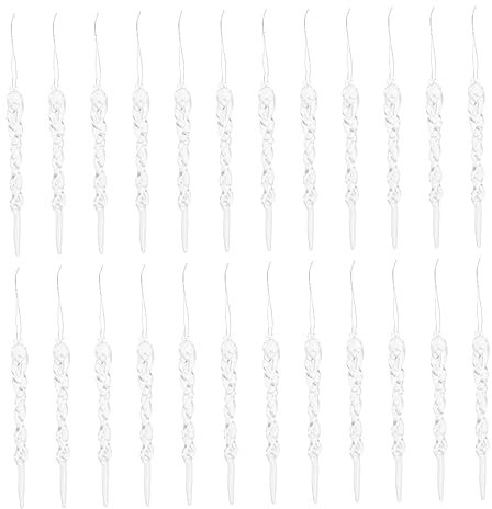 HOMSFOU Christbaumschmuck 24 Stück Weihnachts-Eiszapfen Weihnachts-Hängeornamente Weihnachts-Hängedekoration Glas-Eiszapfen-Ornamente Glas-Ornamente Weihnachtsdekoration Durchsichtige